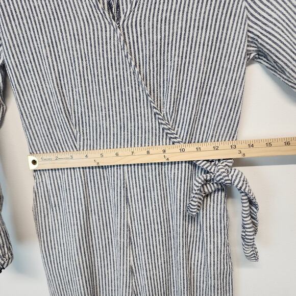 Old Navy Striped Wide Leg Crop Jumpsuit Size S Linen Blend Long Sleeve Tie Waist - Picture 11 of 15